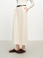 FSLE Extra Long Cotton Straight Skirt for Women Commuting 2025 Autumn and Winter New Style with Belt