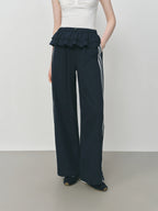 FSLE 2025 Summer Balletcore Pants Women's Fake Two-Piece Lace Trim Casual Trousers Y2K Trendy Ruffled Chic Joggers 25FS12880