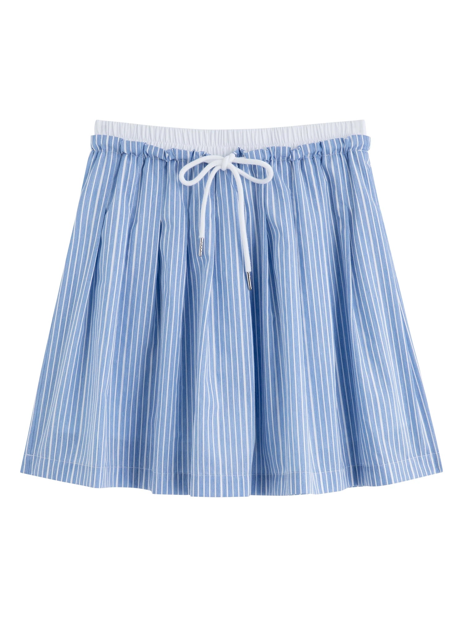 ZIQIAO New Arrival for 2025 Petite Women High-Waisted Blue Striped Pleated Mini A-Line Skirt 25ZQ92312