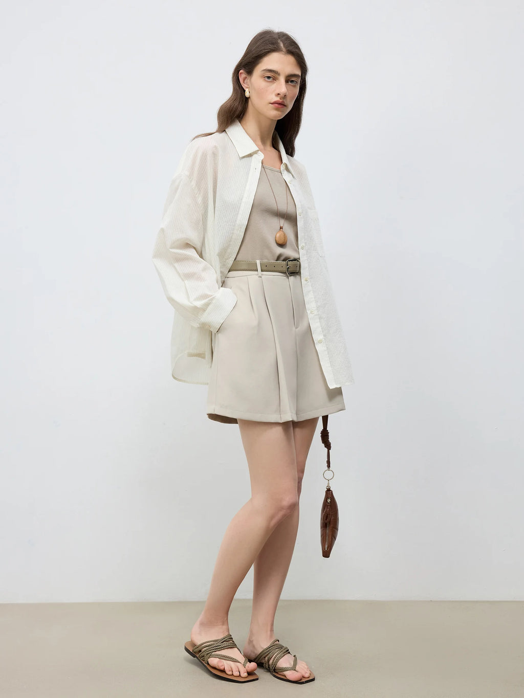 ZIQIAO 2025 Summer Women's Elevated Waist Wide Shorts - White Flattering Silhouette & Versatile Styling Casual Shorts 25ZQ92197