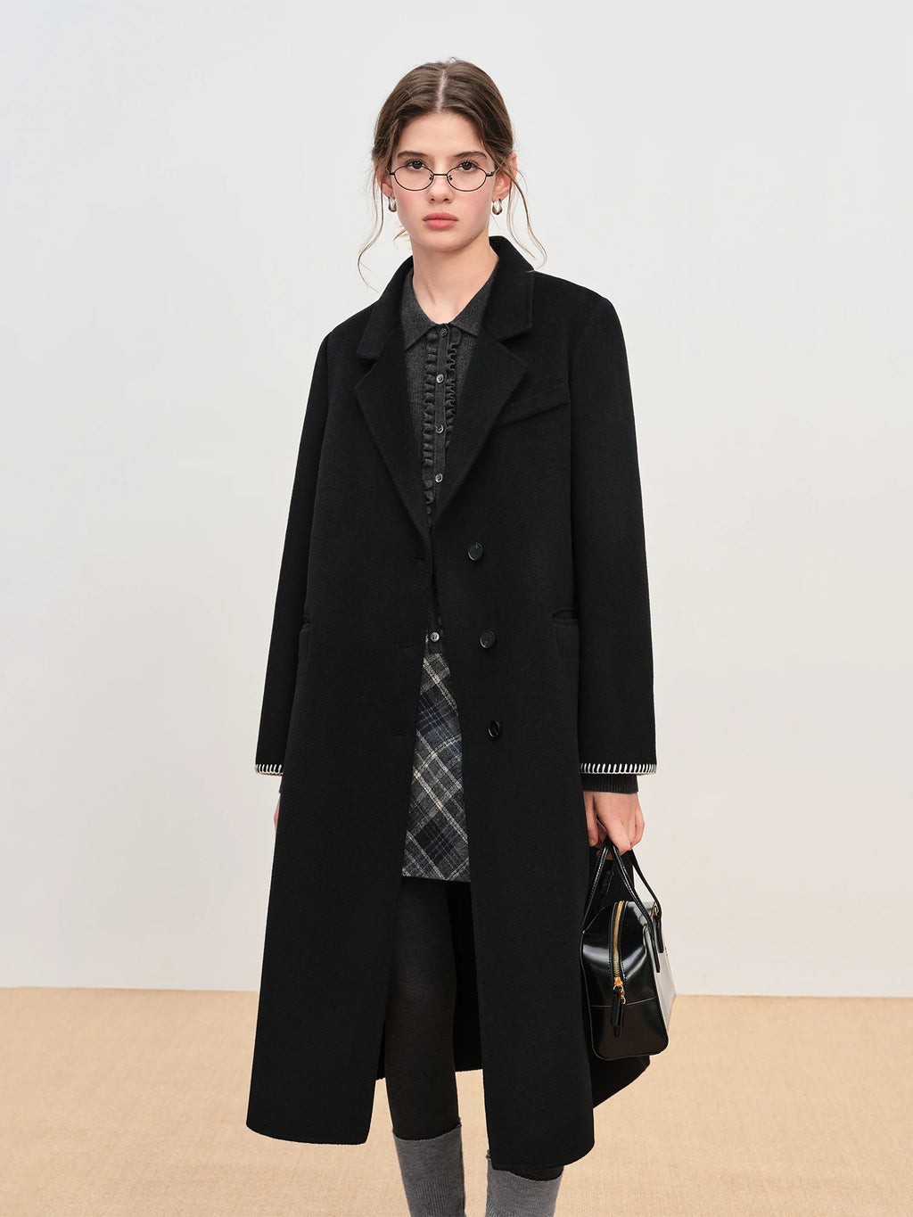 FSLE Winter 2025 Women's Tailored Shoulder Blazer Coat - Double Faced Wool Trench Outerwear with Notch Lapel Office Elegant