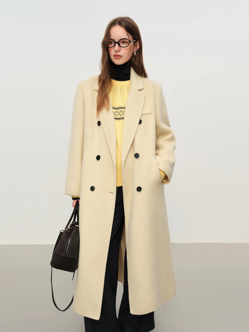 FSLE 【Premium Series】 Cashmere Overcoat 2025 Winter Women's Relaxed Luxury Tailored Coat Suit Collar Winter Wool Long Coat
