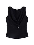 ZIQIAO 2025 Summer Petite Women Asian-Inspired Sleeveless Set - Flowy Blouson Skirt Tank Top Casual Outfit for Special Occasions