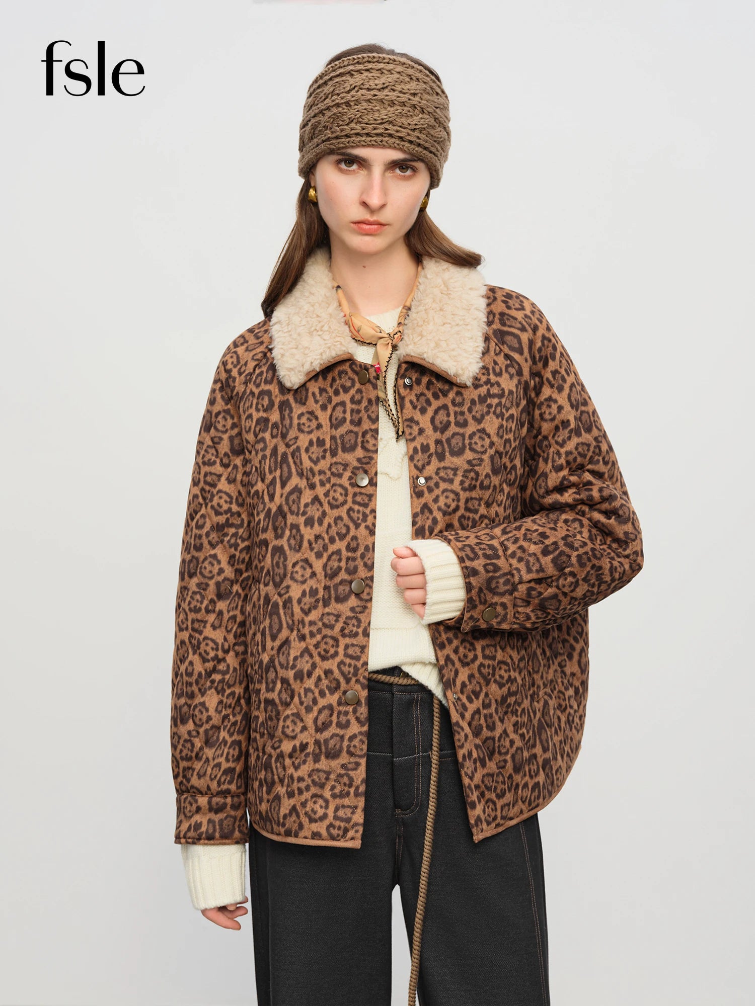 FSLE【Premium Series】Designer Jacket Women Leopard Coat Retro Style Heavy Craftsmanship Outerwear Warm Jacket Casual Streetwear
