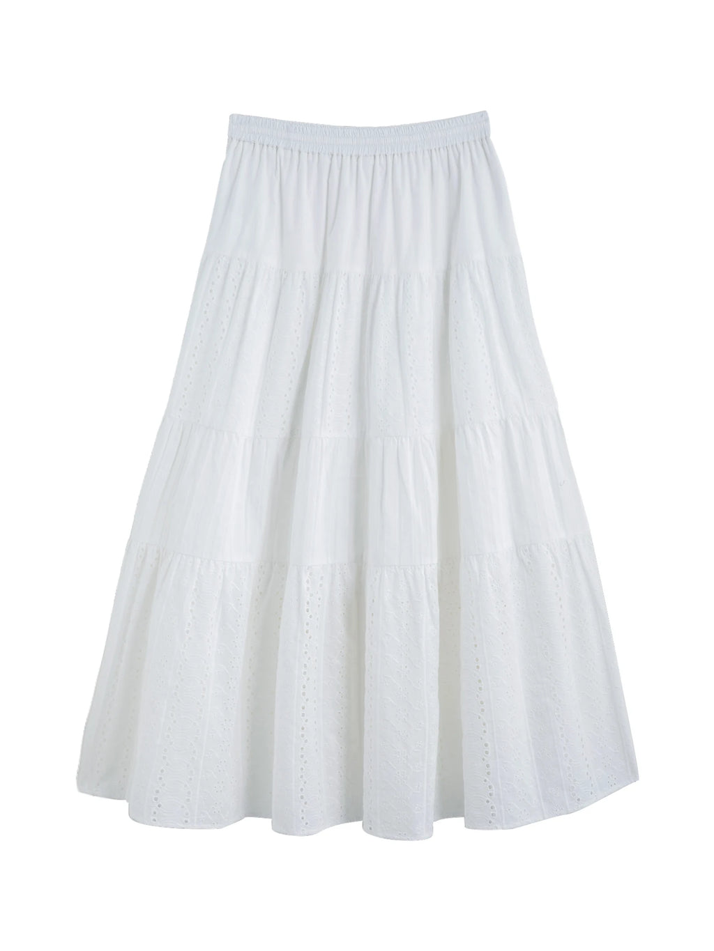 ZIQIAO 2025 Summer Women's Laser-Cut Round Neck Two-Piece Set - Petite-Optimized Slimming Silhouette & Textured Chiffon Skirt