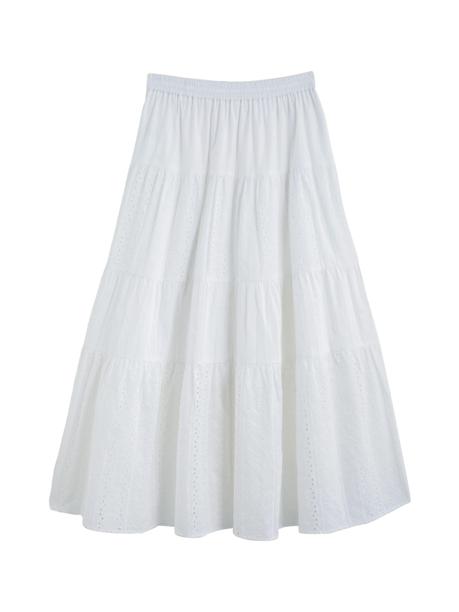 ZIQIAO 2025 Summer Women's Laser-Cut Round Neck Two-Piece Set - Petite-Optimized Slimming Silhouette & Textured Chiffon Skirt