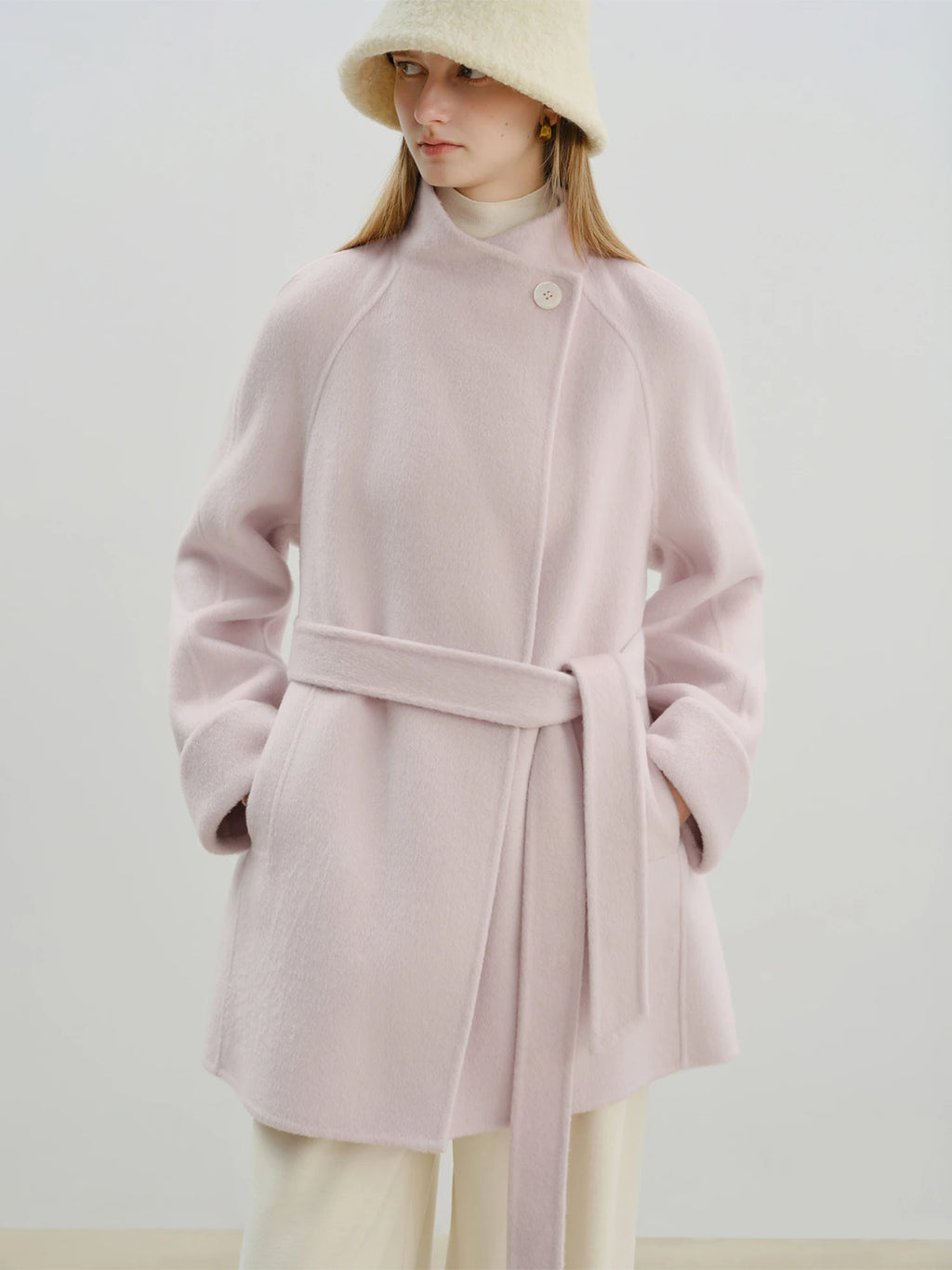 ZIQIAO 2025 New Arrival Chic Double Sided Camel Wool Blend Coat Elegant Short Jacket with College-Inspired Design Autumn Winter