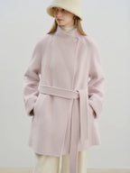 ZIQIAO 2025 New Arrival Chic Double Sided Camel Wool Blend Coat Elegant Short Jacket with College-Inspired Design Autumn Winter