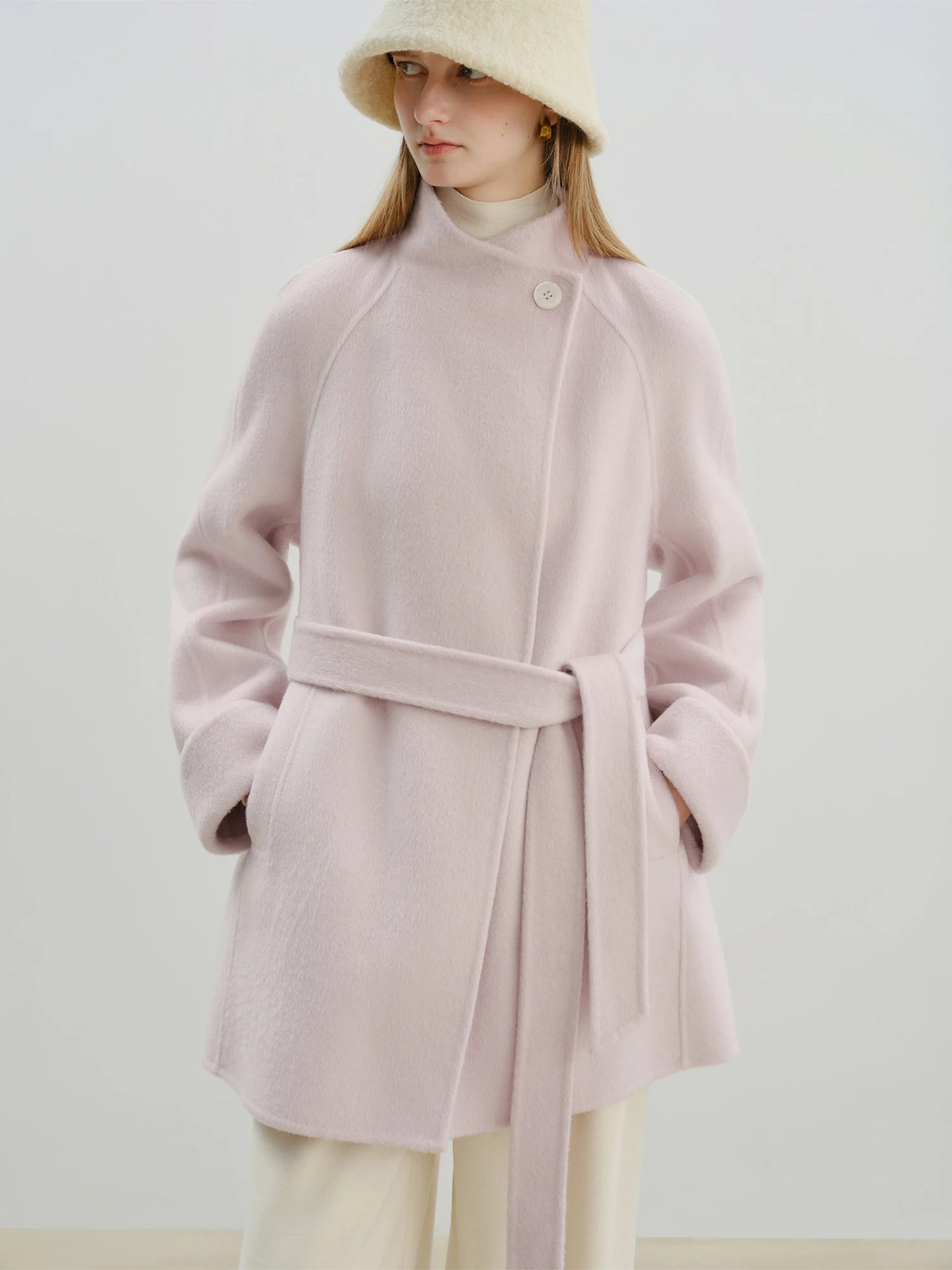 ZIQIAO 2025 New Arrival Chic Double Sided Camel Wool Blend Coat Elegant Short Jacket with College-Inspired Design Autumn Winter