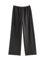 ZIQIAO 4.6% Wool 76.5% Cotton Straight Chic Long Pants for Women 2024 Winter New Design High Waist Warm Grey Pants 24ZQ94388