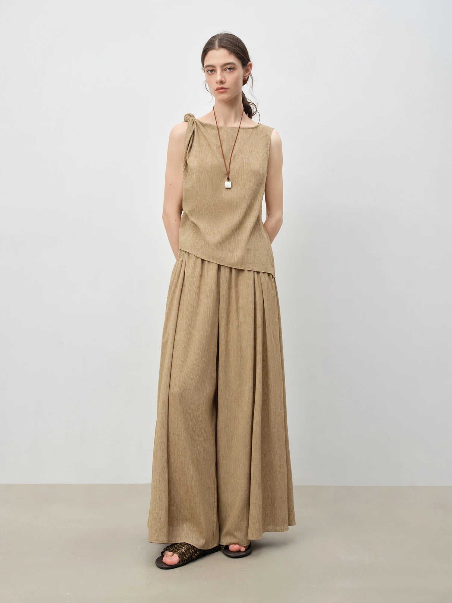 ZIQIAO 2025 Summer Women's Sleeveless Linen Set - Breathable Wide-Leg Styling & Relaxed Elegance Women Pants Set 25ZQ92104