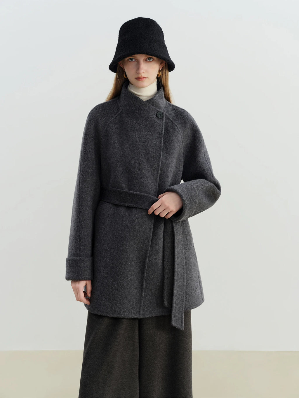 ZIQIAO 2025 New Arrival Chic Double Sided Camel Wool Blend Coat Elegant Short Jacket with College-Inspired Design Autumn Winter