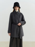 ZIQIAO 2025 New Arrival Chic Double Sided Camel Wool Blend Coat Elegant Short Jacket with College-Inspired Design Autumn Winter