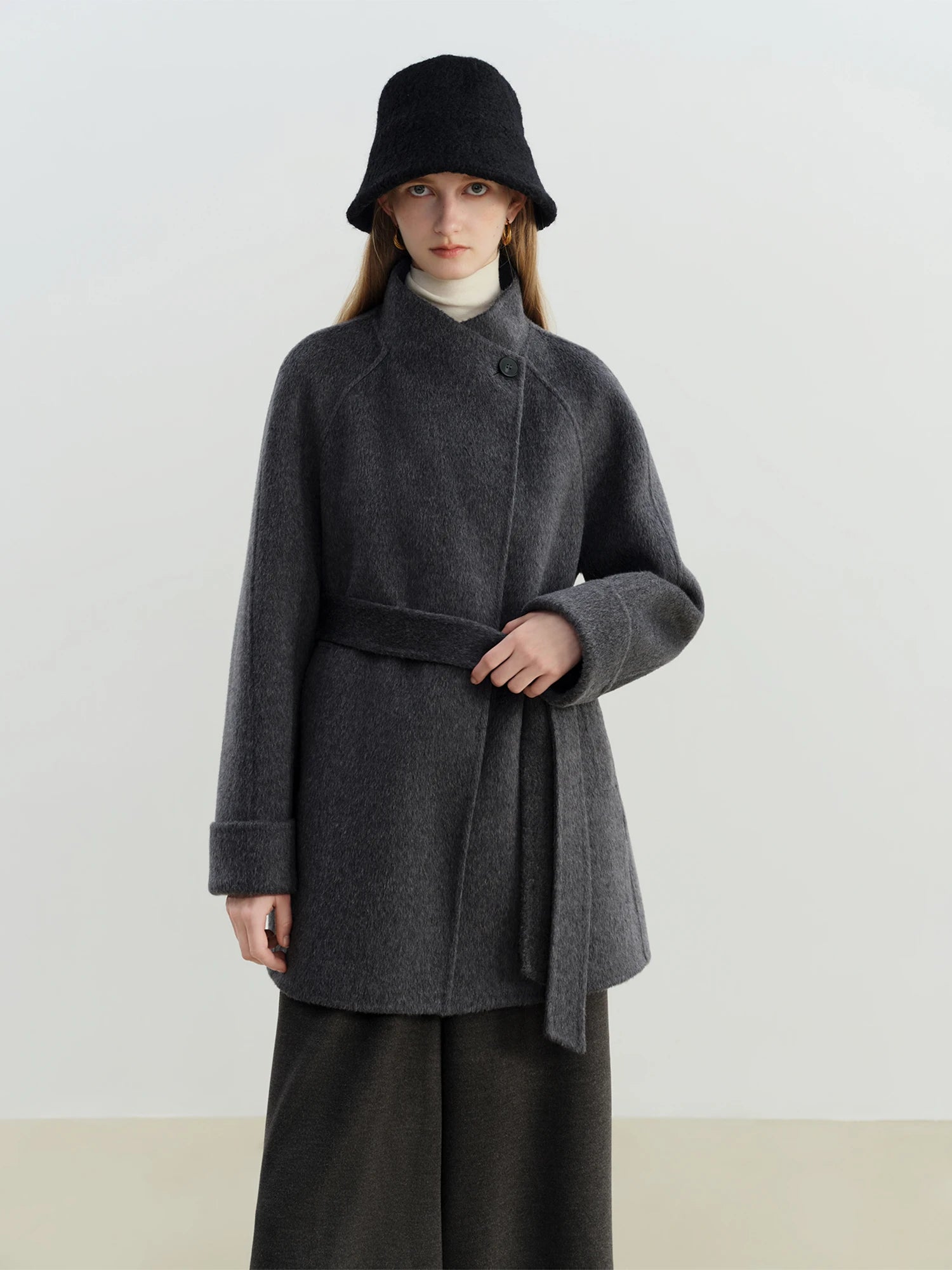 ZIQIAO 2025 New Arrival Chic Double Sided Camel Wool Blend Coat Elegant Short Jacket with College-Inspired Design Autumn Winter