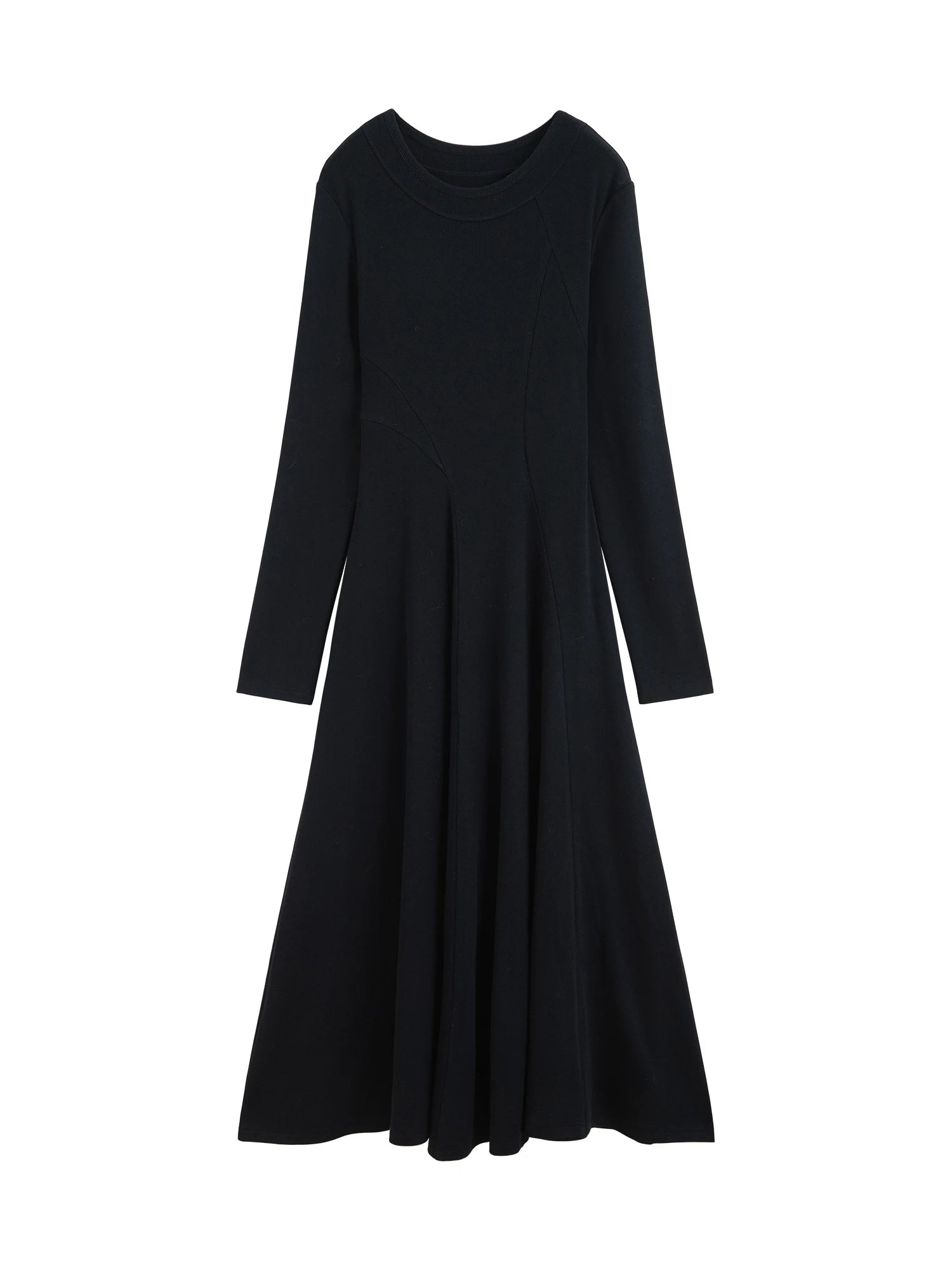 ZIQIAO 2025 Winter Women's Slim Fit Knit Dress - Round Neck Bodycon Little Black Dress Tummy Control Waist Elegant Mid-Length