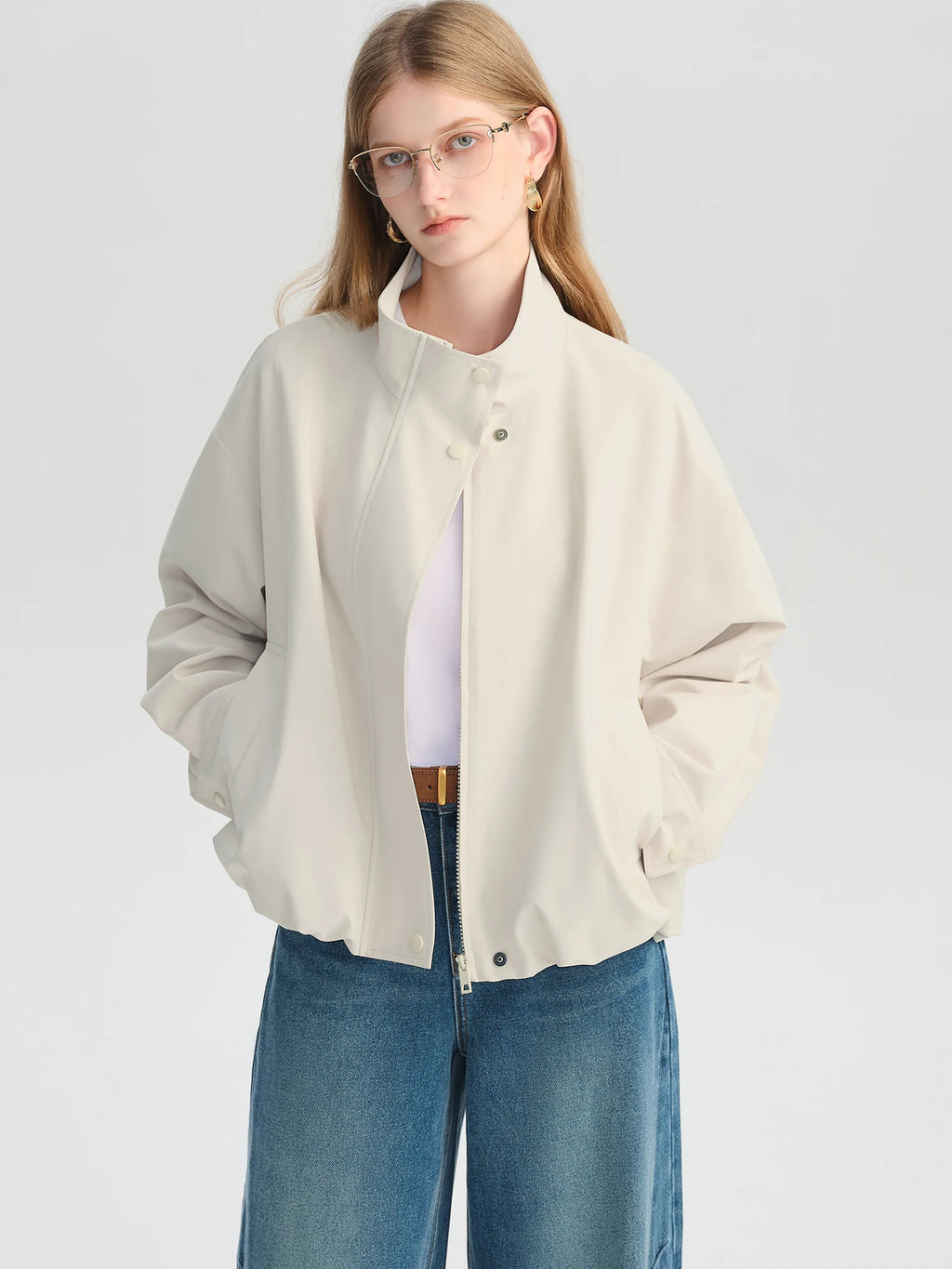 ZIQIAO Autumn 2025 Women's Cropped Stand Collar Jacket - Relaxed Fit Casual Short Outerwear Lightweight Layering Basic Top