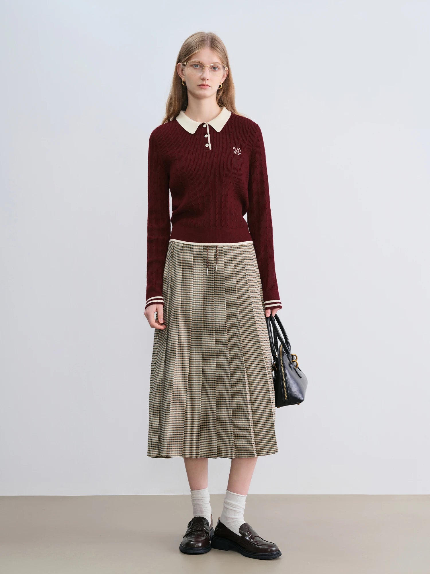 ZIQIAO Houndstooth Pleated Skirt Women's 2025 Autumn New Style College Style Pattern Versatile Casual Mid-length Skirt 25ZQ93064