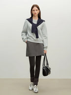 ZIQIAO Heating Pullover Letter Embroidered Thick Sweatshirt for Women 2025 Winter New Round Neck Drop Shoulder Top