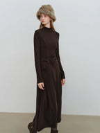 ZIQIAO Autumn Winter 2025 Women's Waist-Defined Maxi Dress - Classic Black Timeless Silhouette Flattering Fit Office Elegant