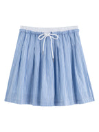 ZIQIAO New Arrival for 2025 Petite Women High-Waisted Blue Striped Pleated Mini A-Line Skirt 25ZQ92312