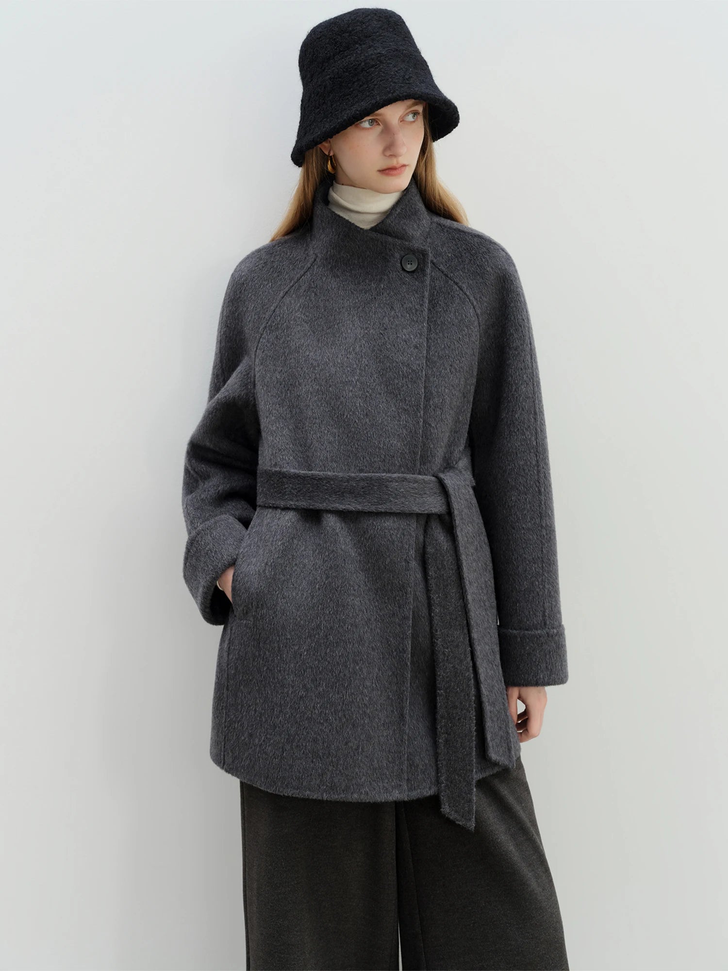 ZIQIAO 2025 New Arrival Chic Double Sided Camel Wool Blend Coat Elegant Short Jacket with College-Inspired Design Autumn Winter