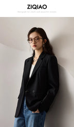 ZIQIAO Office Lady Suit Jacket For Women Niche 2023 Autumn New High-End Suit Black Women Casual Loose Coats Solid