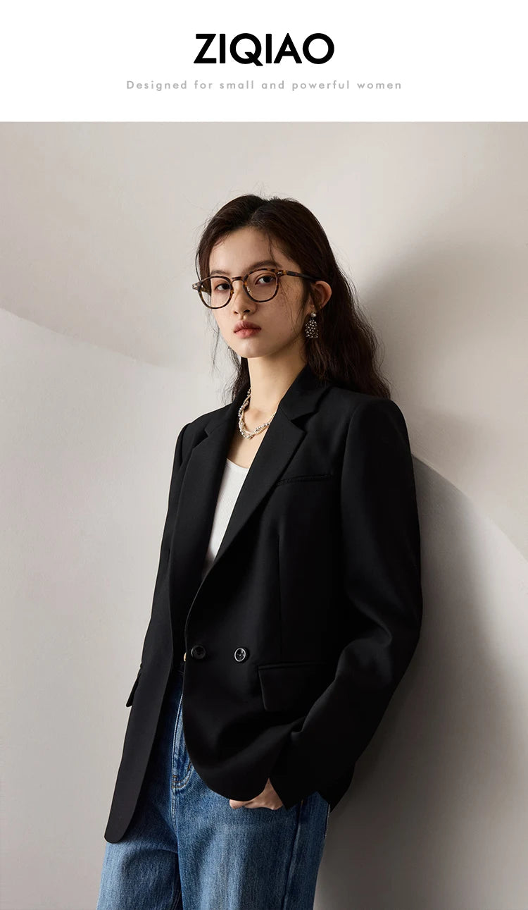ZIQIAO Office Lady Suit Jacket For Women Niche 2023 Autumn New High-End Suit Black Women Casual Loose Coats Solid