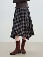 ZIQIAO 2025 Women's Retro Plaid A-Line Skirt - High Waist Flared Swing Midi Skirt with Pleated Detail for Office Casual