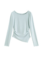 ZIQIAO Autumn 2025 Long Sleeve Set - Blue Soft Tone Matching Top & Skirt Long Length Women Casual Outfit