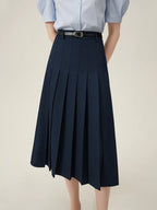 FSLE 2025 New Arrival Women Zipper Waist Office Lady Elegant Grey Skirt Pleated Design Navy Blue Color Long Skirt Daily Outfits