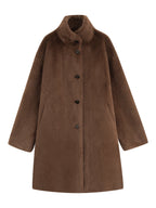 ZIQIAO Korean Style Stand-up Collar Faux Mink Coat for Women 2025 Winter New Style Faux Fur Warm Coat Soft Cozy Streetwear