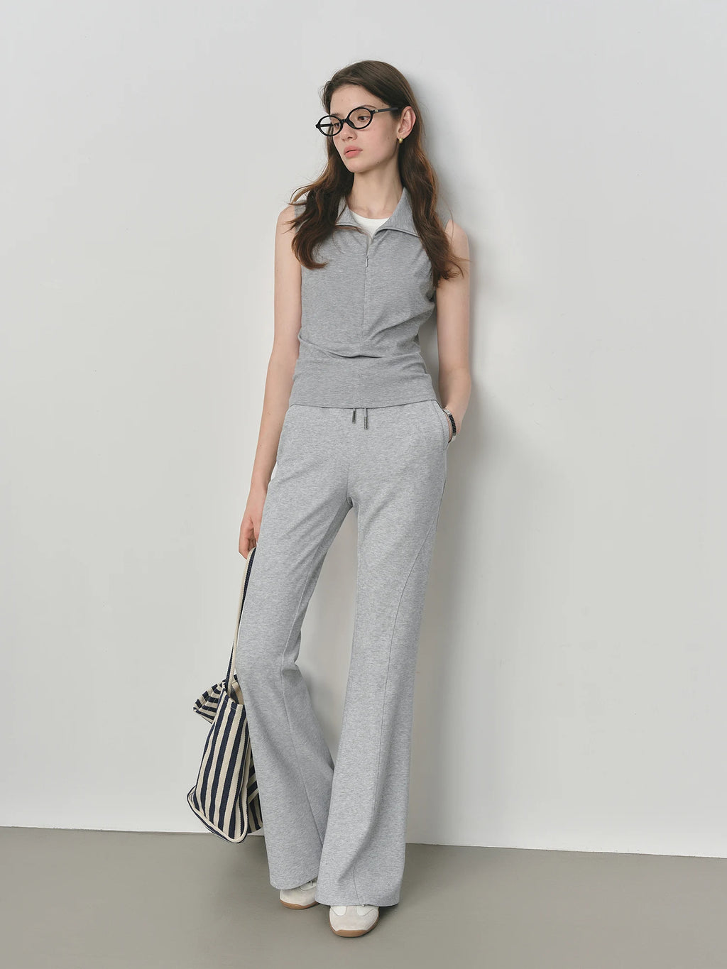 FSLE Elastic Waist Casual Pants Women Autumn 2025 New Retro Slim Fit Flared Pants 25FS13228