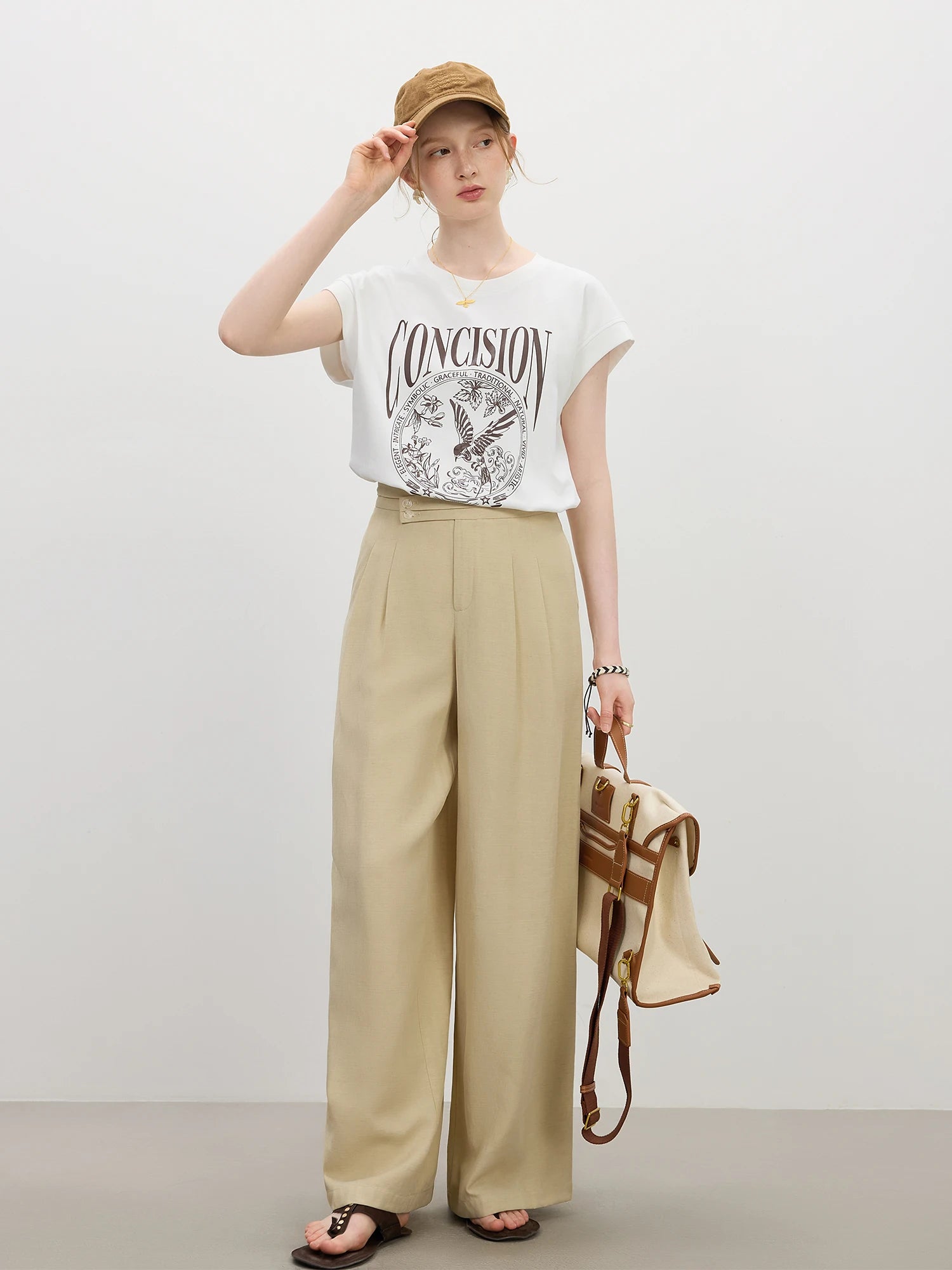 FSLE Women Casual Relaxed Linen Blend High-waisted Wide-leg Straight-leg Pants New Summer 2025 Pants 25FS12748