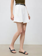 ZIQIAO 2025 Summer Women's Elevated Waist Wide Shorts - White Flattering Silhouette & Versatile Styling Casual Shorts 25ZQ92197