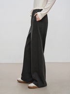 ZIQIAO 4.6% Wool 76.5% Cotton Straight Chic Long Pants for Women 2024 Winter New Design High Waist Warm Grey Pants 24ZQ94388