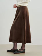 ZIQIAO French Style Black Velvet A-Line Midi Skirt for Women 2025 Autumn Winter New High-End Sense Long Hem Semi-Skirt Elegant