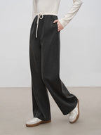 ZIQIAO 4.6% Wool 76.5% Cotton Straight Chic Long Pants for Women 2024 Winter New Design High Waist Warm Grey Pants 24ZQ94388