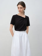 ZIQIAO Asymmetrical Knot Design - Petite Women's Short Sleeve T-Shirt - 2025 New Arrival Summer Slimming Versatile Top 25ZQ92102