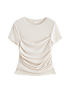 ZIQIAO 2025 Summer Women's Contour Stitch T-Shirt - Structured Round Neck Slim Fit Tee with Cool-Touch Yarn for Urban Explorer