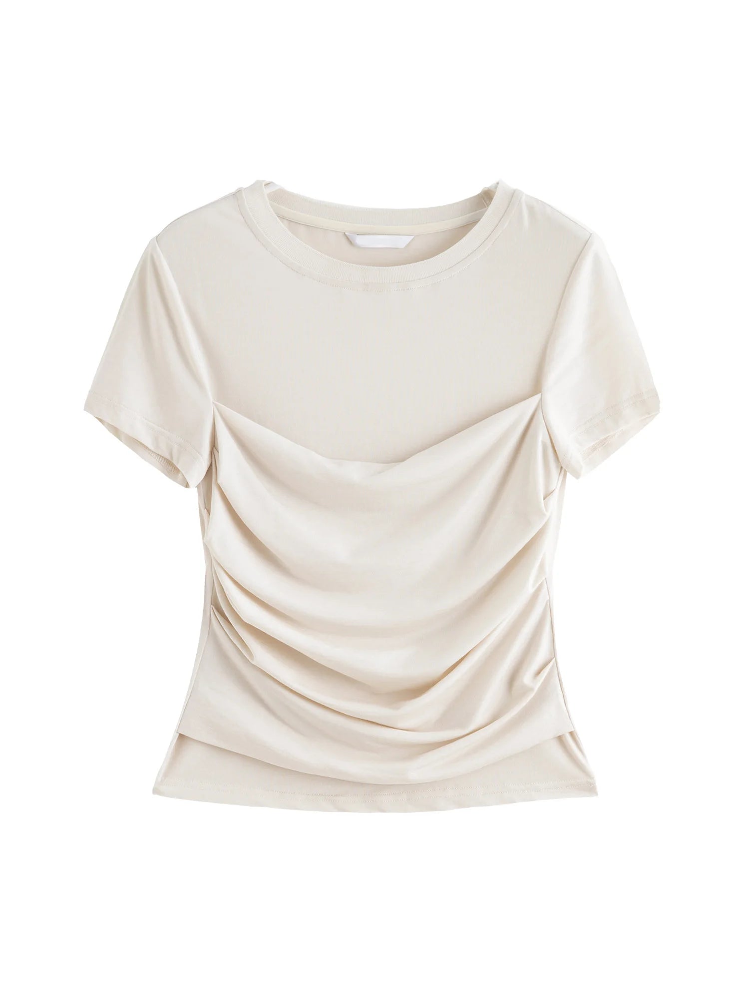 ZIQIAO 2025 Summer Women's Contour Stitch T-Shirt - Structured Round Neck Slim Fit Tee with Cool-Touch Yarn for Urban Explorer