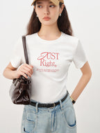 ZIQIAO Simple Printed Straight Shoulder Round Neck T-shirt Women's Short Sleeve 2025 Summer New 25ZQ92367