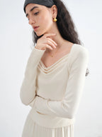 ZIQIAO 2025 Women's Knit Coordinate Set - Drop Collar Knit Top & Straight Leg Pants Office Casual Two Piece Set Elegance