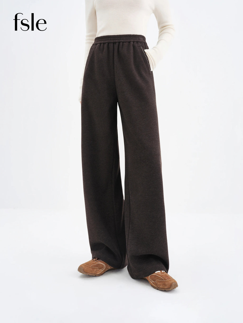 FSLE 2025 Winter Women's High Waist Wide Leg Pants for Office - Comfort Fit Straight Trousers Elastic Waist for Daily Casual