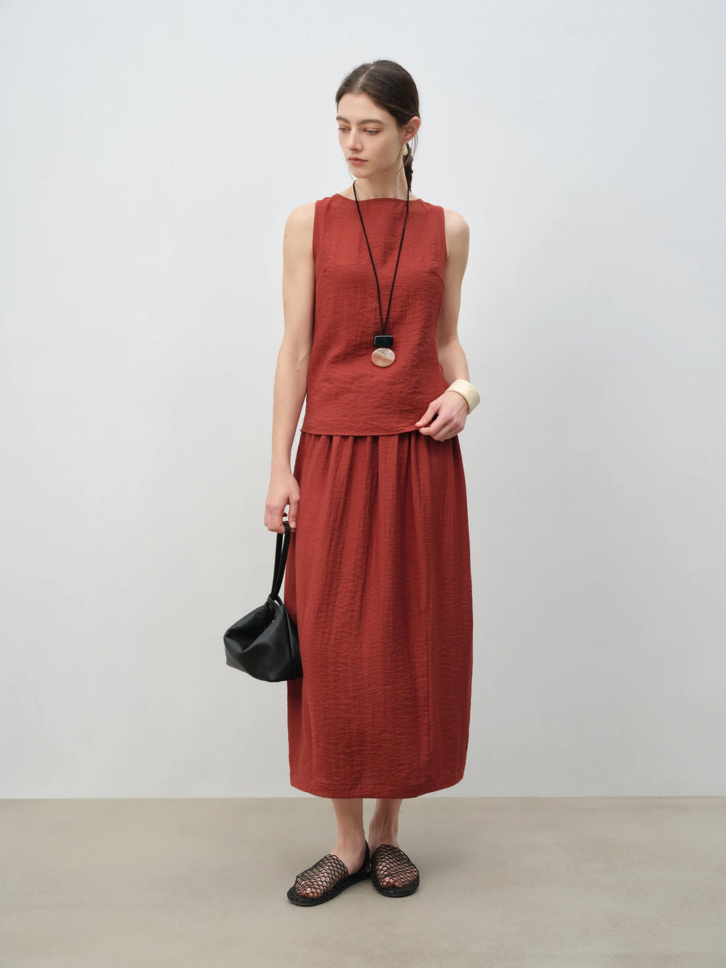 ZIQIAO 2025 Summer Petite Women Asian-Inspired Sleeveless Set - Flowy Blouson Skirt Tank Top Casual Outfit for Special Occasions