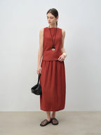 ZIQIAO 2025 Summer Petite Women Asian-Inspired Sleeveless Set - Flowy Blouson Skirt Tank Top Casual Outfit for Special Occasions