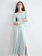 ZIQIAO Autumn 2025 Long Sleeve Set - Blue Soft Tone Matching Top & Skirt Long Length Women Casual Outfit