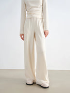 ZIQIAO 2025 Women's Knit Coordinate Set - Drop Collar Knit Top & Straight Leg Pants Office Casual Two Piece Set Elegance