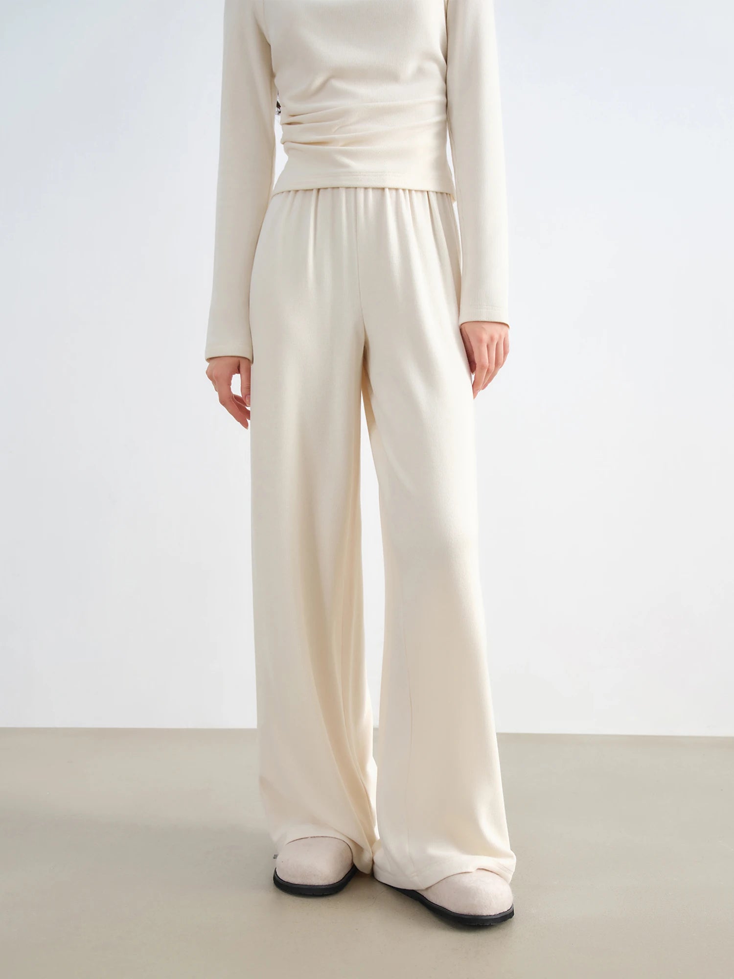 ZIQIAO 2025 Women's Knit Coordinate Set - Drop Collar Knit Top & Straight Leg Pants Office Casual Two Piece Set Elegance