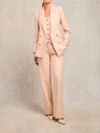 Autumn and Winter Women's Casual Elegant Striped Print V-Neck Sleeveless Vest, Suit Lapel Long-Sleeve Regular Fit Jacket and Pants Set, 3pcs Outfit for Office Commute, Business Trips, and Formal Occasions