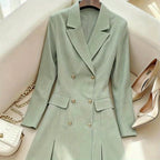 Elegant Double Breasted Midi Dress for Women - Solid Color Long Sleeve Dress with Vent Hem, Office to Casual Fall Winter Dress with Slim Fit